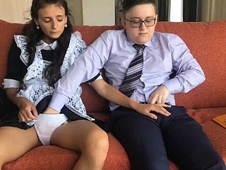 House-servant fucked young chick after school. Virgin first anal