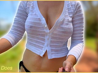 Wifey walks to hammer away margin braless and her perfect bosom bouncing